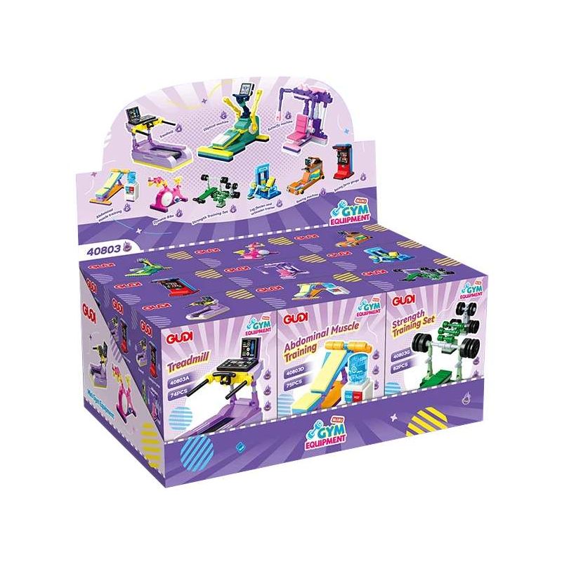 GUDI 40803 Xếp hình lắp ráp ghép mô hình Máy tập thể hình mini 9 loại: máy chạy bộ, máy đo sức mạnh đấm bốc, máy tập elip, máy tập cơ bụng, máy bướm, xe đạp xoay, bộ tập sức mạnh, máy tập duỗi chân, máy chèo thuyền