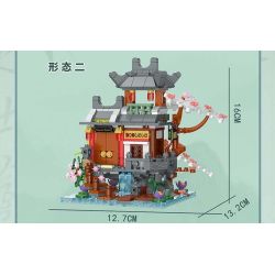 XMORK 20208 The Peach Garden Xếp hình lắp ráp ghép mô hình Chế độ xem phố 3 trong 1 của Taohuayuan