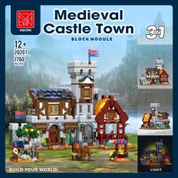 XMORK 20207 Medieval Castle Town Xếp hình lắp ráp ghép mô hình Chế độ xem phố 3 trong 1 của Thị trấn Lâu đài thời Trung cổ