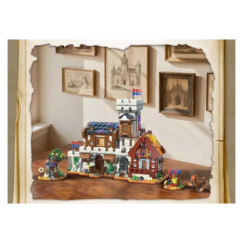 XMORK 20207 Medieval Castle Town Xếp hình lắp ráp ghép mô hình Chế độ xem phố 3 trong 1 của Thị trấn Lâu đài thời Trung cổ
