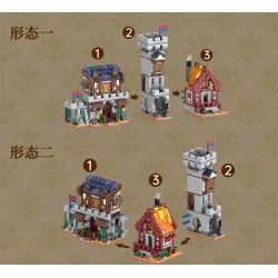 XMORK 20207 Medieval Castle Town Xếp hình lắp ráp ghép mô hình Chế độ xem phố 3 trong 1 của Thị trấn Lâu đài thời Trung cổ