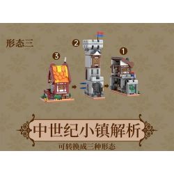 XMORK 20207 Medieval Castle Town Xếp hình lắp ráp ghép mô hình Chế độ xem phố 3 trong 1 của Thị trấn Lâu đài thời Trung cổ