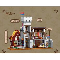 XMORK 20207 Medieval Castle Town Xếp hình lắp ráp ghép mô hình Chế độ xem phố 3 trong 1 của Thị trấn Lâu đài thời Trung cổ