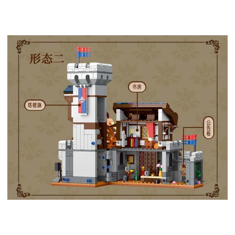 XMORK 20207 Medieval Castle Town Xếp hình lắp ráp ghép mô hình Chế độ xem phố 3 trong 1 của Thị trấn Lâu đài thời Trung cổ