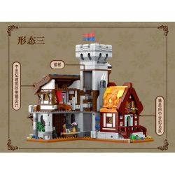 XMORK 20207 Medieval Castle Town Xếp hình lắp ráp ghép mô hình Chế độ xem phố 3 trong 1 của Thị trấn Lâu đài thời Trung cổ