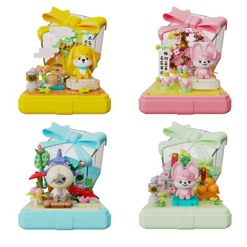 Boda BD8018 Animo Foxi Xếp hình lắp ráp ghép mô hình Annemo Buddha Series 4 mẫu: Hoa sen phản chiếu, đèn phật, âm thanh cá gỗ, tre phản chiếu suối và núi