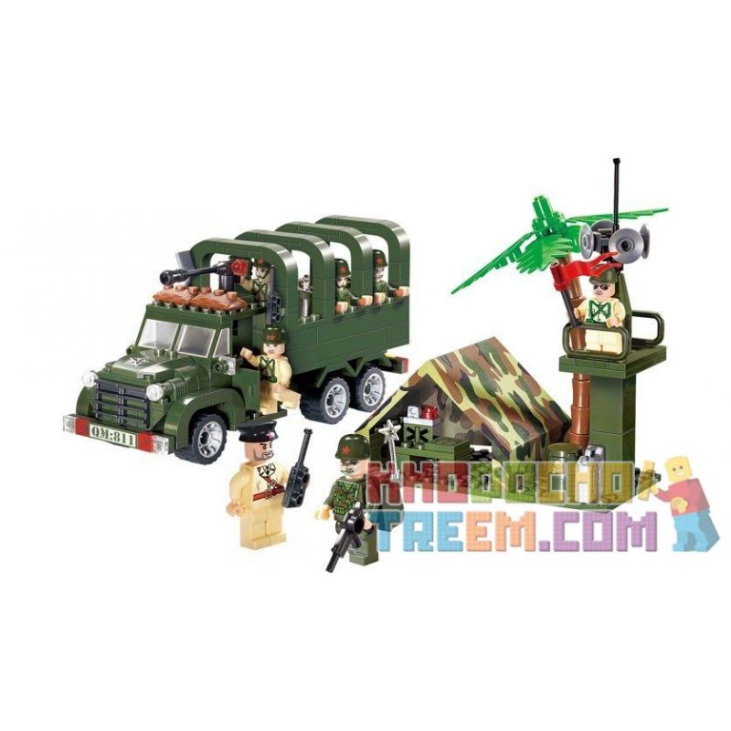 Enlighten 811 Qman 811 non Lego XE TẢI CHỞ QUÂN LÍNH 3 TRONG 1 bộ đồ chơi xếp lắp ráp ghép mô hình Military Army COMBATZONES CARRY TRUCK Quân Sự Bộ Đội 308 khối