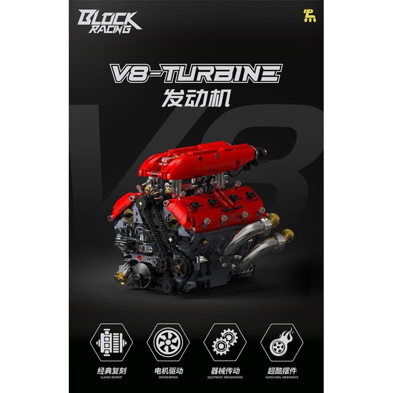 Takuki T5011 V8-Turbine Engine Xếp hình lắp ráp ghép mô hình Động cơ V8