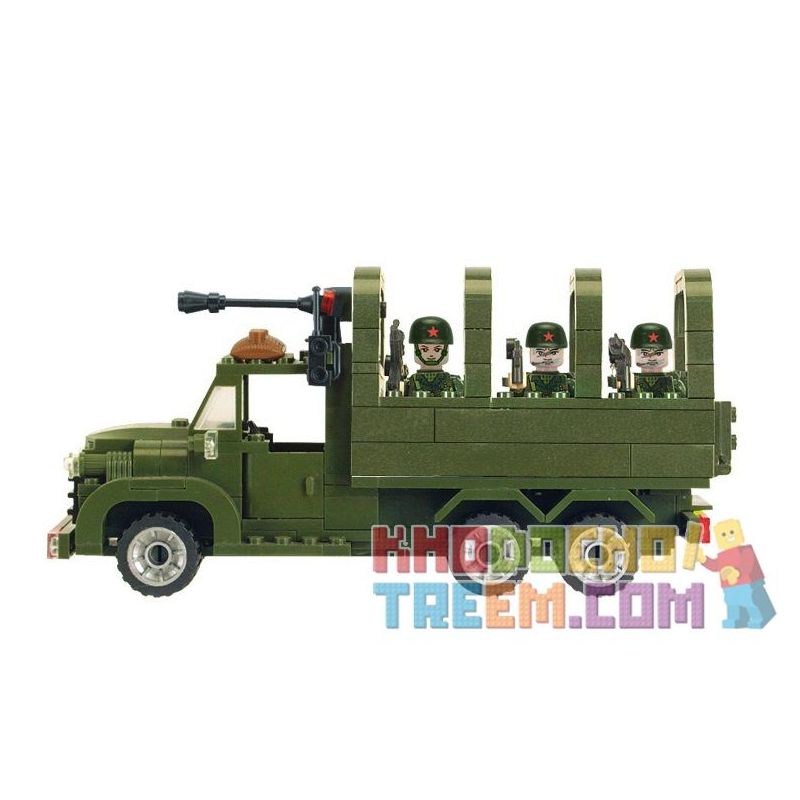 Enlighten 811 Qman 811 non  XE TẢI CHỞ QUÂN LÍNH 3 TRONG 1 bộ đồ chơi xếp lắp ráp ghép mô hình Military Army COMBATZONES CARRY TRUCK Quân Sự Bộ Đội 308 khối