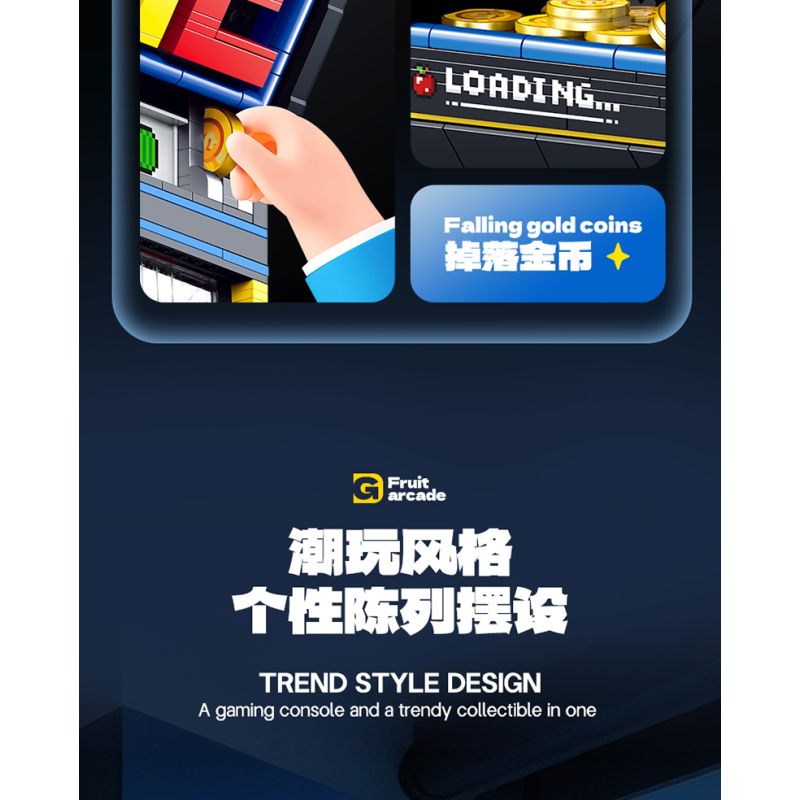 GULY 60542 Creative Fruit Arcade Xếp hình lắp ráp ghép mô hình Máy đánh bạc Rock and Roll hoài cổ