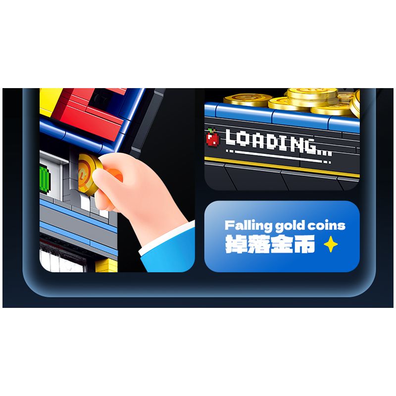 GULY 60542 Creative Fruit Arcade Xếp hình lắp ráp ghép mô hình Máy đánh bạc Rock and Roll hoài cổ