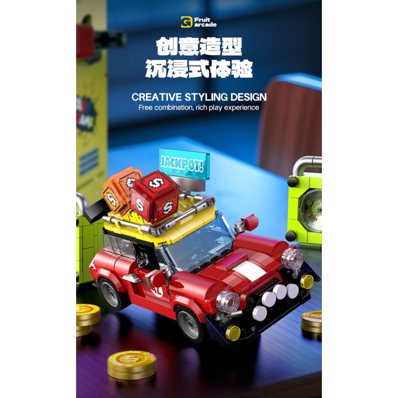 GULY 60542 Creative Fruit Arcade Xếp hình lắp ráp ghép mô hình Máy đánh bạc Rock and Roll hoài cổ