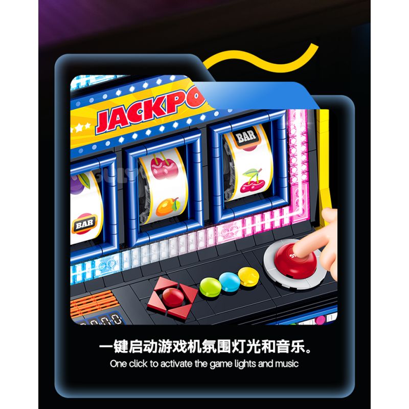 GULY 60542 Creative Fruit Arcade Xếp hình lắp ráp ghép mô hình Máy đánh bạc Rock and Roll hoài cổ