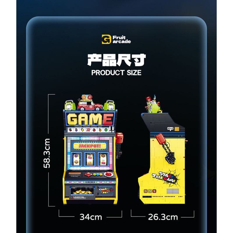 GULY 60542 Creative Fruit Arcade Xếp hình lắp ráp ghép mô hình Máy đánh bạc Rock and Roll hoài cổ