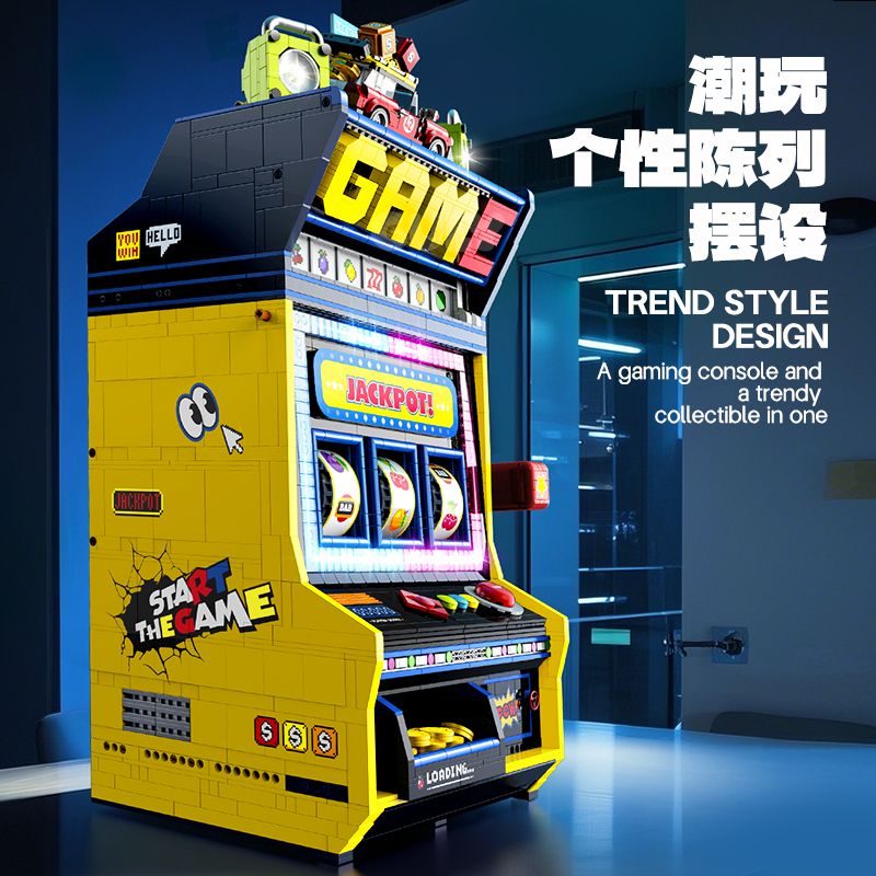 GULY 60542 Creative Fruit Arcade Xếp hình lắp ráp ghép mô hình Máy đánh bạc Rock and Roll hoài cổ