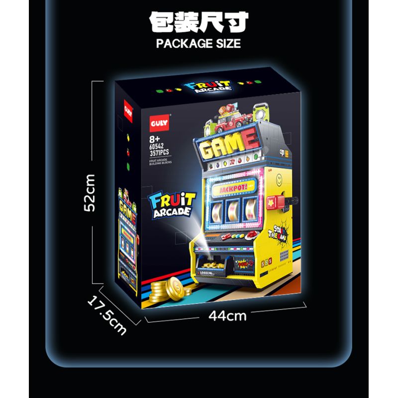 GULY 60542 Creative Fruit Arcade Xếp hình lắp ráp ghép mô hình Máy đánh bạc Rock and Roll hoài cổ