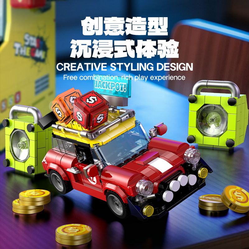 GULY 60542 Creative Fruit Arcade Xếp hình lắp ráp ghép mô hình Máy đánh bạc Rock and Roll hoài cổ