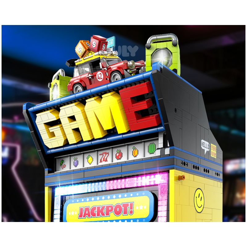 GULY 60542 Creative Fruit Arcade Xếp hình lắp ráp ghép mô hình Máy đánh bạc Rock and Roll hoài cổ