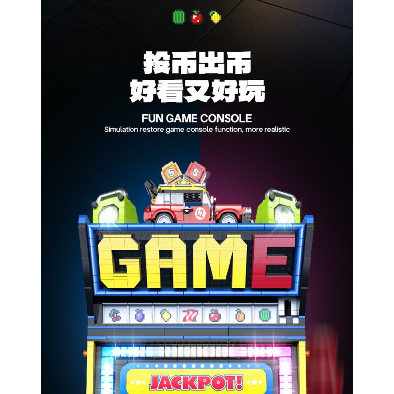 GULY 60542 Creative Fruit Arcade Xếp hình lắp ráp ghép mô hình Máy đánh bạc Rock and Roll hoài cổ