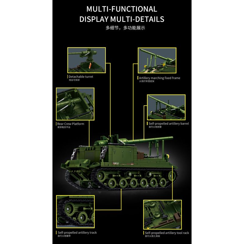 Le Yi 66096 M40 Long Tom Xếp hình lắp ráp ghép mô hình Pháo tự hành M40