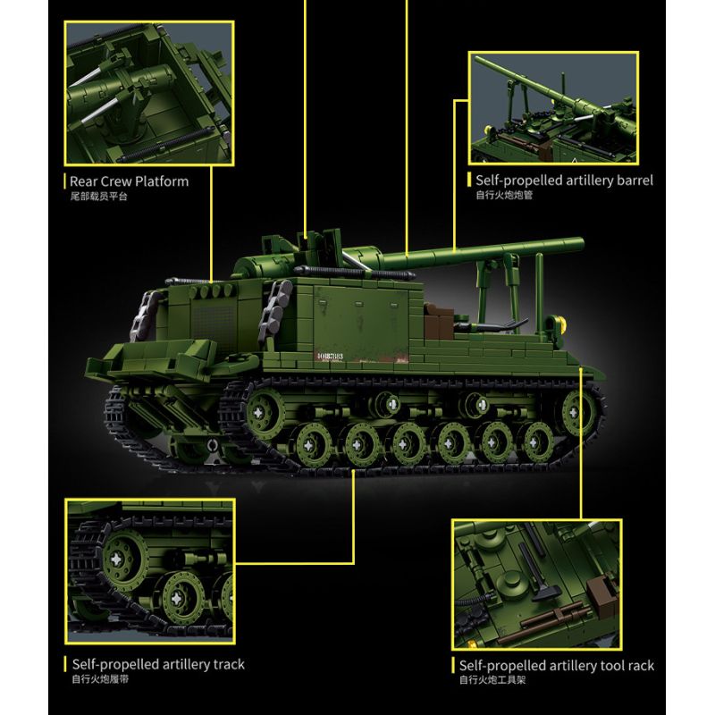 Le Yi 66096 M40 Long Tom Xếp hình lắp ráp ghép mô hình Pháo tự hành M40
