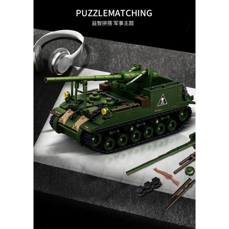 Le Yi 66096 M40 Long Tom Xếp hình lắp ráp ghép mô hình Pháo tự hành M40