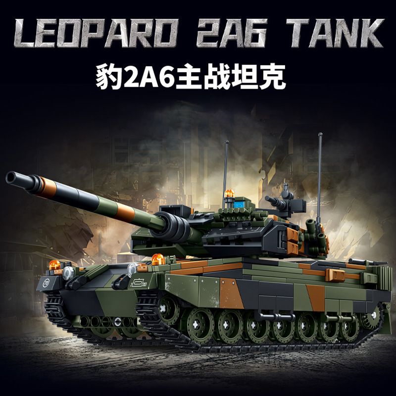 Le Yi 66097 Leoparo 2A6 Tank Xếp hình lắp ráp ghép mô hình Xe tăng chiến đấu chủ lực Leopard 2A6