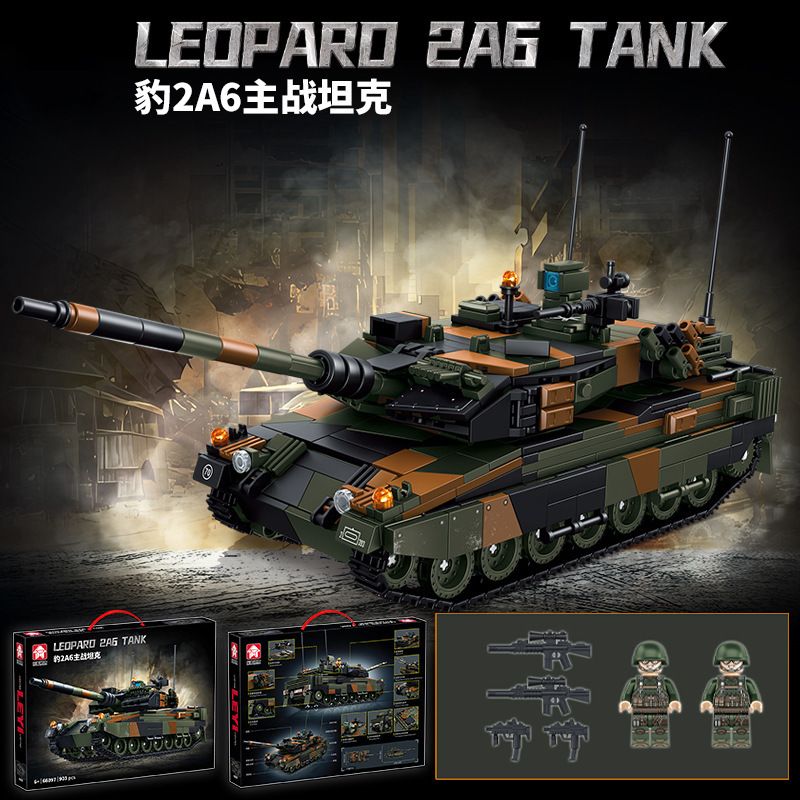 Le Yi 66097 Leoparo 2A6 Tank Xếp hình lắp ráp ghép mô hình Xe tăng chiến đấu chủ lực Leopard 2A6