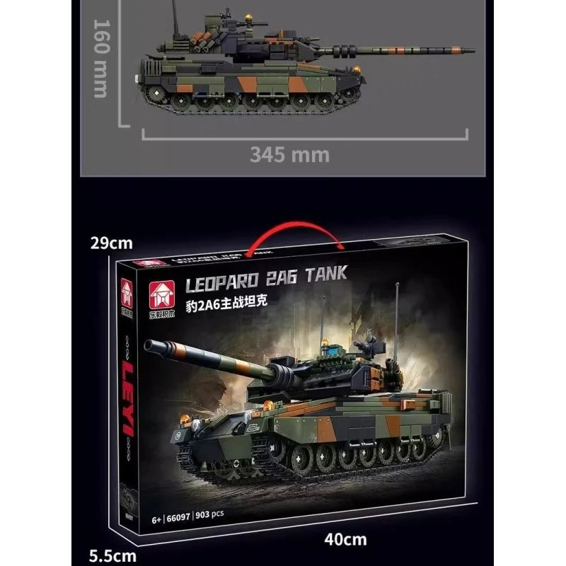 Le Yi 66097 Leoparo 2A6 Tank Xếp hình lắp ráp ghép mô hình Xe tăng chiến đấu chủ lực Leopard 2A6