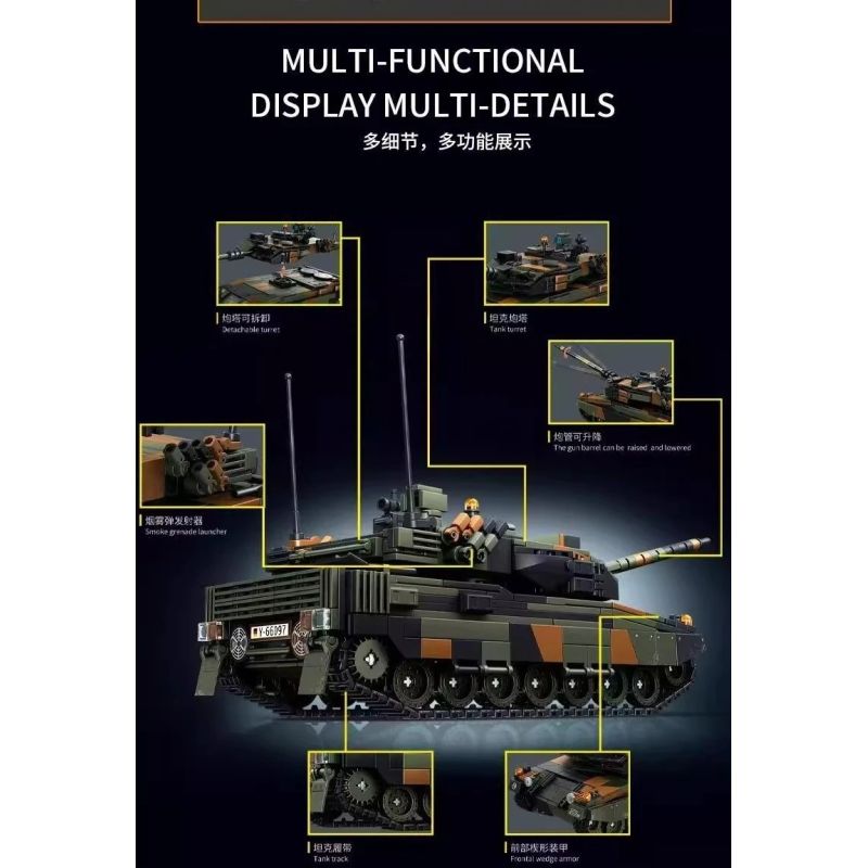 Le Yi 66097 Leoparo 2A6 Tank Xếp hình lắp ráp ghép mô hình Xe tăng chiến đấu chủ lực Leopard 2A6