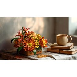Nifeliz NF10325 Autumn Floral Basket Xếp hình lắp ráp ghép mô hình giỏ hoa mùa thu vàng