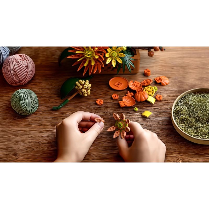 Nifeliz NF10325 Autumn Floral Basket Xếp hình lắp ráp ghép mô hình giỏ hoa mùa thu vàng