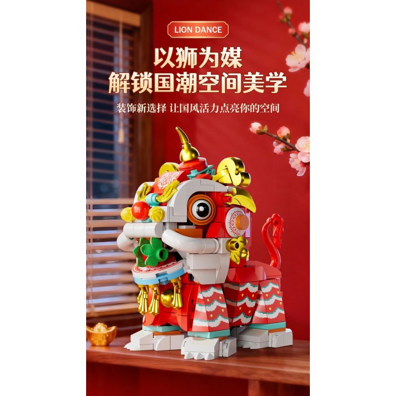 Forange FC8615 Fun Moving Yura Lion Dance Xếp hình lắp ráp ghép mô hình múa sư tử Yola