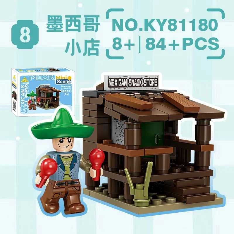 KAZI GBL BOZHI KY81180 Mini Scene Xếp hình lắp ráp ghép mô hình 8 cảnh nhỏ lịch sử: pharaoh, phòng tập võ thuật, ma cà rồng, cướp biển, thang máy trượt tuyết, bờ biển, đấu sĩ, cửa hàng Mexico