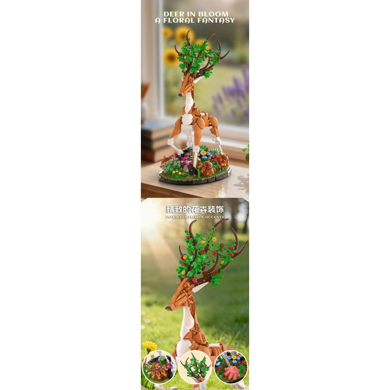 Xbert 66191 Deer In Bloom A Floral Fantasy Xếp hình lắp ráp ghép mô hình Nai sừng tấm