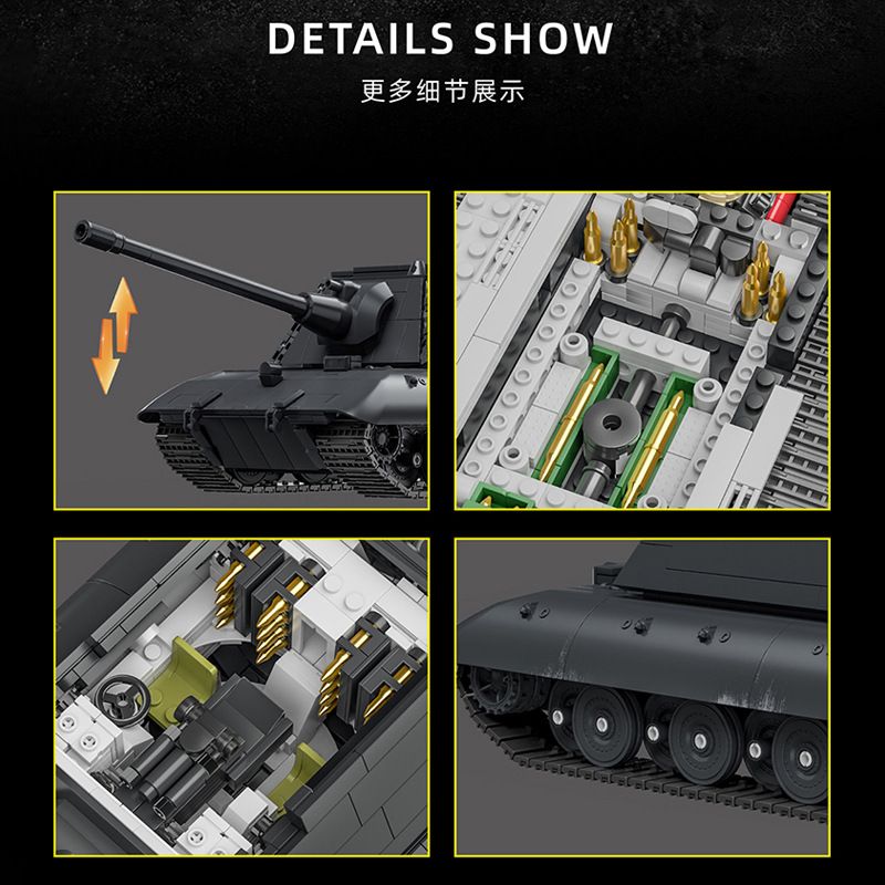 12GO 97019 E-100 Heavy Tank Xếp hình lắp ráp ghép mô hình Xe tăng hạng nặng E-100 1:28