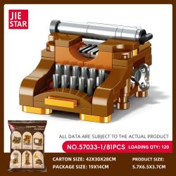 JIESTAR 57033 Victorian Vintage Furniture Xếp hình lắp ráp ghép mô hình 6 loại đồ nội thất theo phong cách cổ điển Victoria: máy đánh chữ, ghế sofa da đơn, TV, quả địa cầu, đồng hồ sàn, máy hát