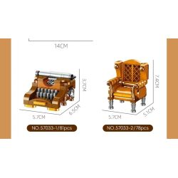 JIESTAR 57033 Victorian Vintage Furniture Xếp hình lắp ráp ghép mô hình 6 loại đồ nội thất theo phong cách cổ điển Victoria: máy đánh chữ, ghế sofa da đơn, TV, quả địa cầu, đồng hồ sàn, máy hát