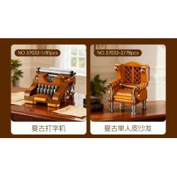 JIESTAR 57033 Victorian Vintage Furniture Xếp hình lắp ráp ghép mô hình 6 loại đồ nội thất theo phong cách cổ điển Victoria: máy đánh chữ, ghế sofa da đơn, TV, quả địa cầu, đồng hồ sàn, máy hát