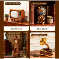 JIESTAR 57033 Victorian Vintage Furniture Xếp hình lắp ráp ghép mô hình 6 loại đồ nội thất theo phong cách cổ điển Victoria: máy đánh chữ, ghế sofa da đơn, TV, quả địa cầu, đồng hồ sàn, máy hát