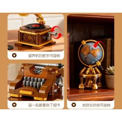 JIESTAR 57033 Victorian Vintage Furniture Xếp hình lắp ráp ghép mô hình 6 loại đồ nội thất theo phong cách cổ điển Victoria: máy đánh chữ, ghế sofa da đơn, TV, quả địa cầu, đồng hồ sàn, máy hát
