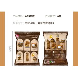 JIESTAR 57033 Victorian Vintage Furniture Xếp hình lắp ráp ghép mô hình 6 loại đồ nội thất theo phong cách cổ điển Victoria: máy đánh chữ, ghế sofa da đơn, TV, quả địa cầu, đồng hồ sàn, máy hát