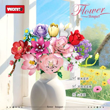 WOMA 11543 Xếp hình lắp ráp ghép mô hình Bó hoa 12 kiểu