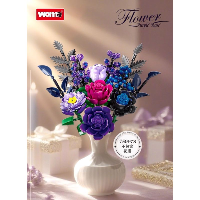 WOMA 15421 Purple Rose Xếp hình lắp ráp ghép mô hình Bó hoa hồng tím