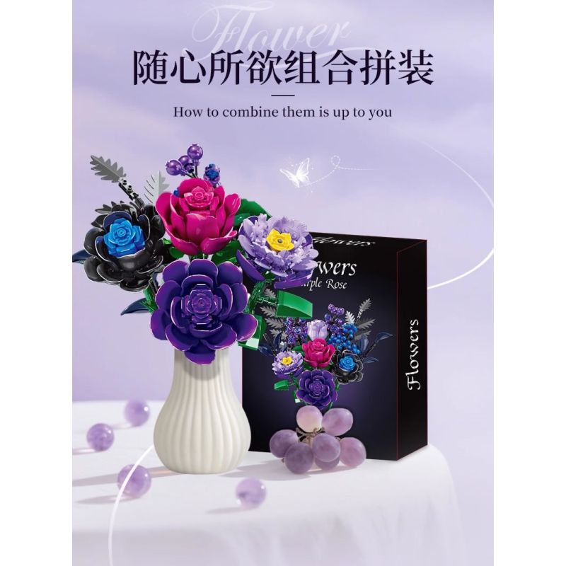 WOMA 15421 Purple Rose Xếp hình lắp ráp ghép mô hình Bó hoa hồng tím
