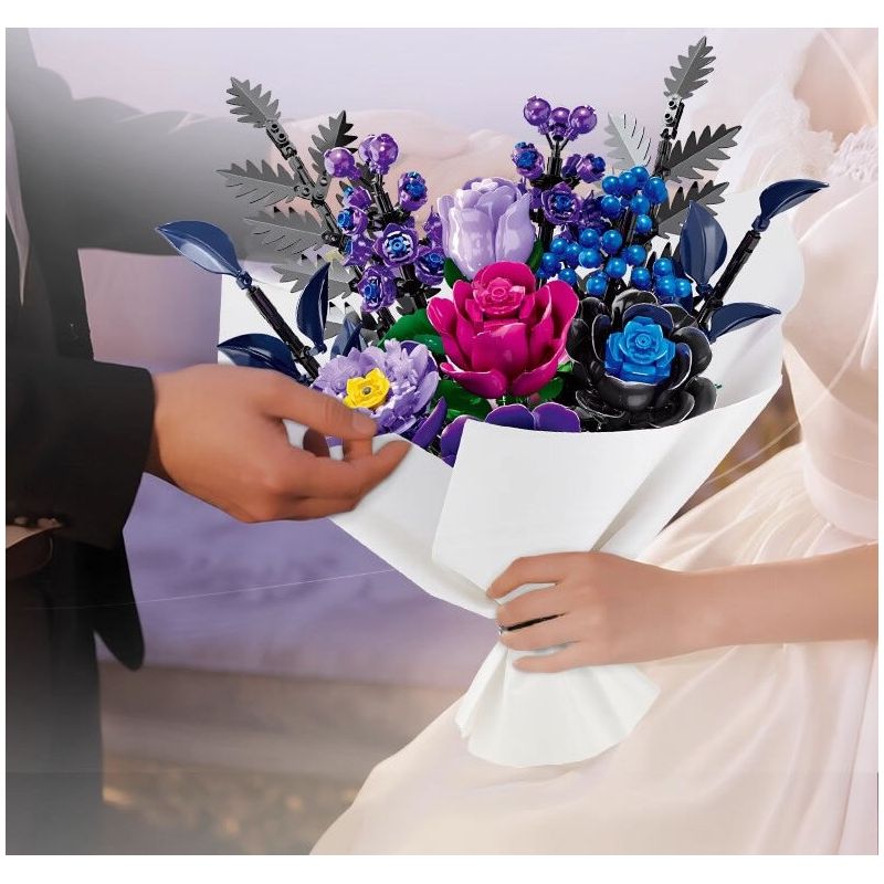 WOMA 15421 Purple Rose Xếp hình lắp ráp ghép mô hình Bó hoa hồng tím