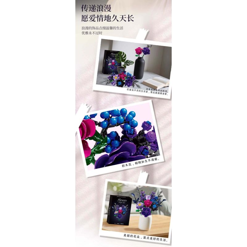 WOMA 15421 Purple Rose Xếp hình lắp ráp ghép mô hình Bó hoa hồng tím
