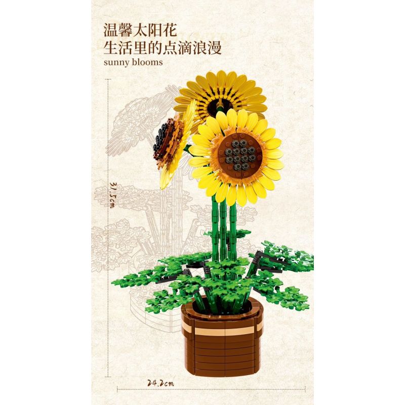 WOMA 11350 Sun Flower Xếp hình lắp ráp ghép mô hình hoa hướng dương