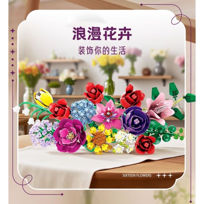 WOMA 11304 Flowers Bought Xếp hình lắp ráp ghép mô hình Thời gian lãng mạn 16 bông hoa