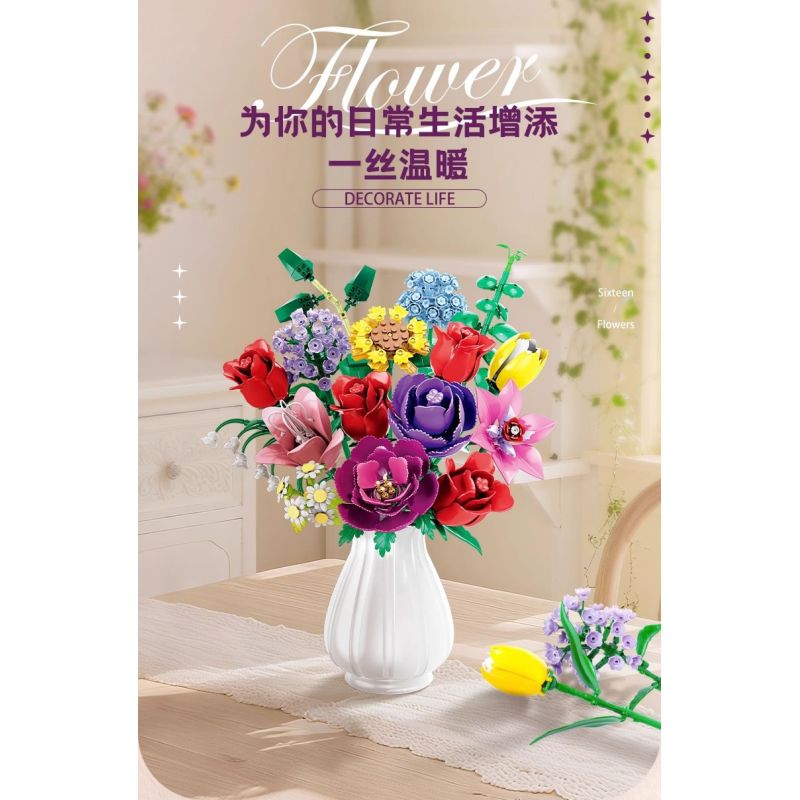 WOMA 11304 Flowers Bought Xếp hình lắp ráp ghép mô hình Thời gian lãng mạn 16 bông hoa